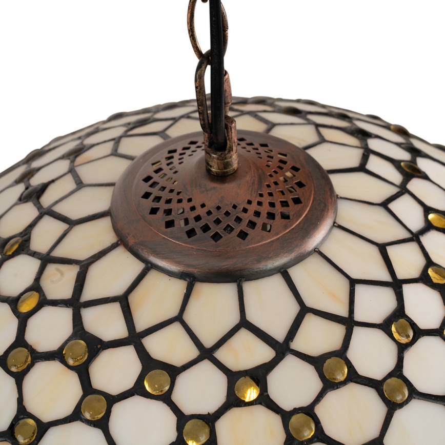 Brilagi - Tiffany vitrāžas lustra uz ķēdes, ziloņkaula, 1xE27/60W/230V, Ø 40 cm