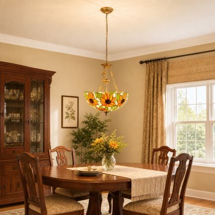 BRILAGI - Tiffany vitrāžas lustrs uz ķēdes SUNFLOWER 3xE27/60W/230V Ø 50 cm