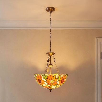 BRILAGI - Tiffany vitrāžas lustrs uz ķēdes SUNFLOWER 3xE27/60W/230V Ø 50 cm