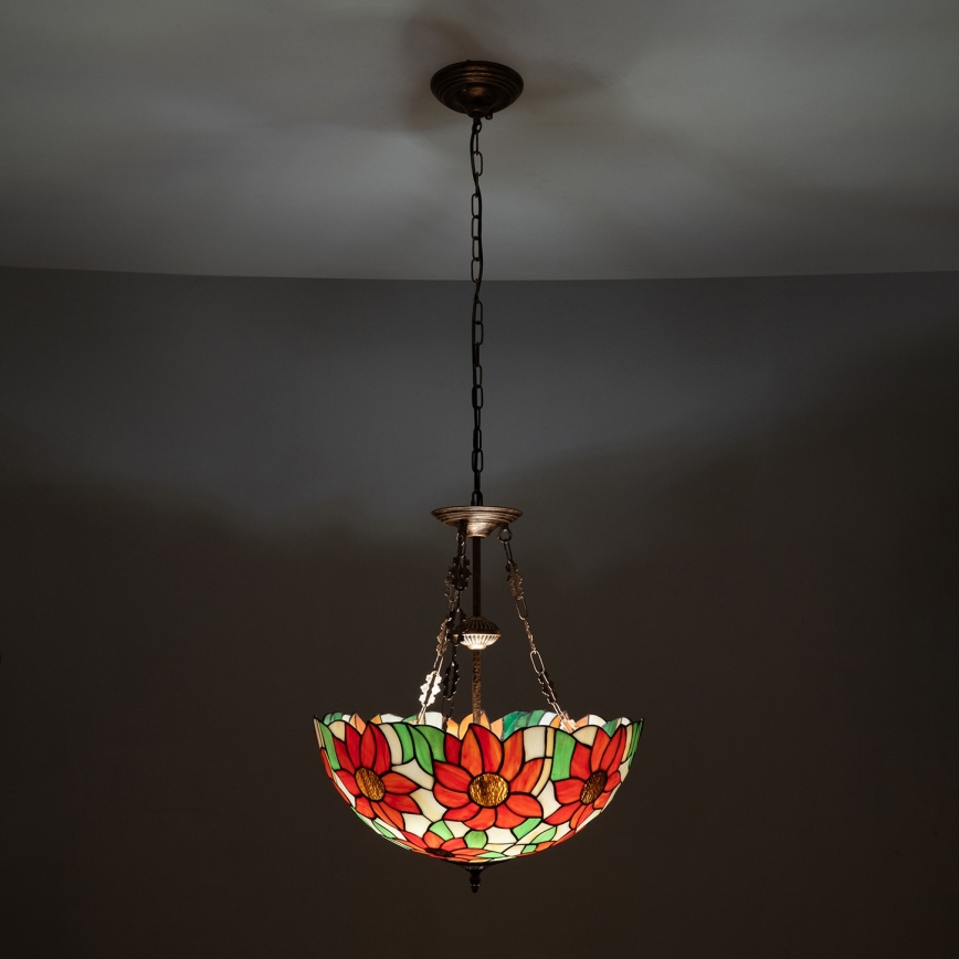BRILAGI - Tiffany vitrāžas lustrs uz ķēdes SUNFLOWER 3xE27/60W/230V Ø 50 cm