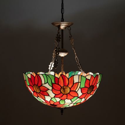 BRILAGI - Tiffany vitrāžas lustrs uz ķēdes SUNFLOWER 3xE27/60W/230V Ø 50 cm
