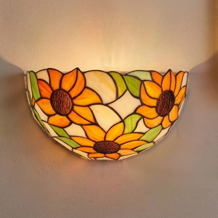 BRILAGI - Tiffany vitrāžas sienas gaismeklis SUNFLOWER 1xE14/40W/230V