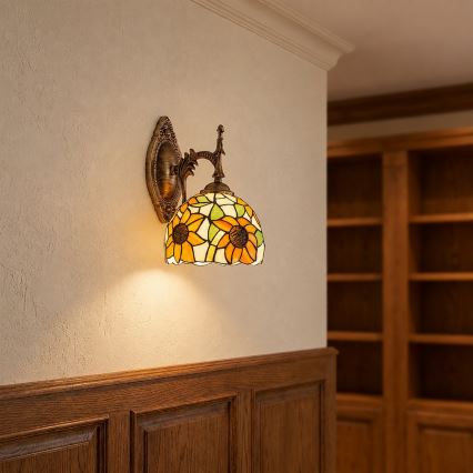 Brilagi - Tiffany vitrāžas sienas lampa SUNFLOWER 1xE14/40W/230V