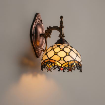 Brilagi - Tiffany vitrāžas sienas lampa ziloņkaula 1xE14/40W/230V