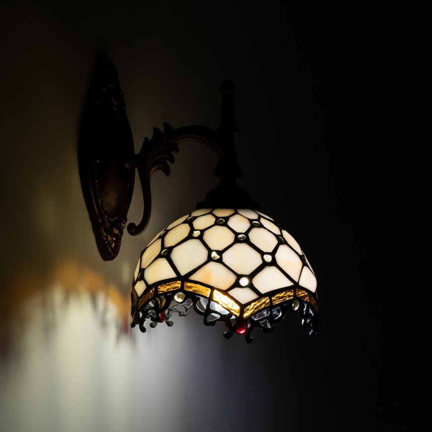 Brilagi - Tiffany vitrāžas sienas lampa ziloņkaula 1xE14/40W/230V