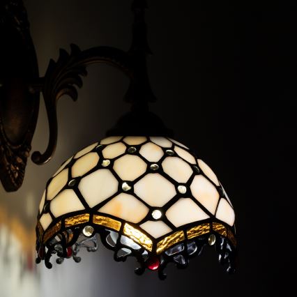 Brilagi - Tiffany vitrāžas sienas lampa ziloņkaula 1xE14/40W/230V