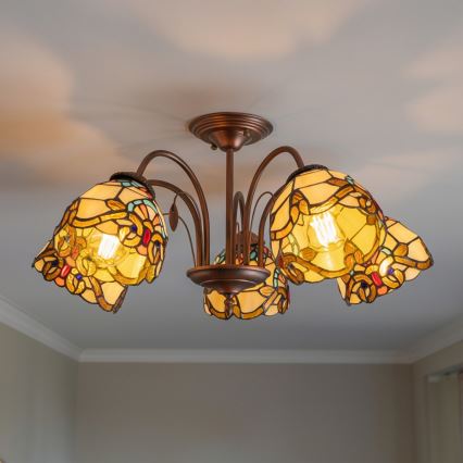 Brilagi - Tiffany vitrāžas virsmas griestu lustra MIRABELLA 5xE27/60W/230V Ø 60 cm