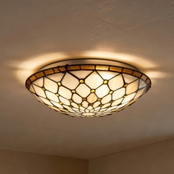 BRILAGI - Tiffany vitrāžēts griestu gaismeklis IVORY 2xE27/60W/230V Ø 40 cm