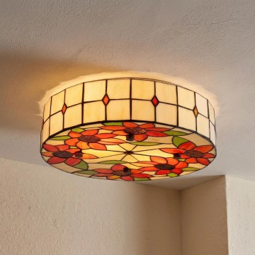 BRILAGI - Tiffany vitrāžēts griestu gaismeklis SUNFLOWER 2xE27/60W/230V Ø 40 cm