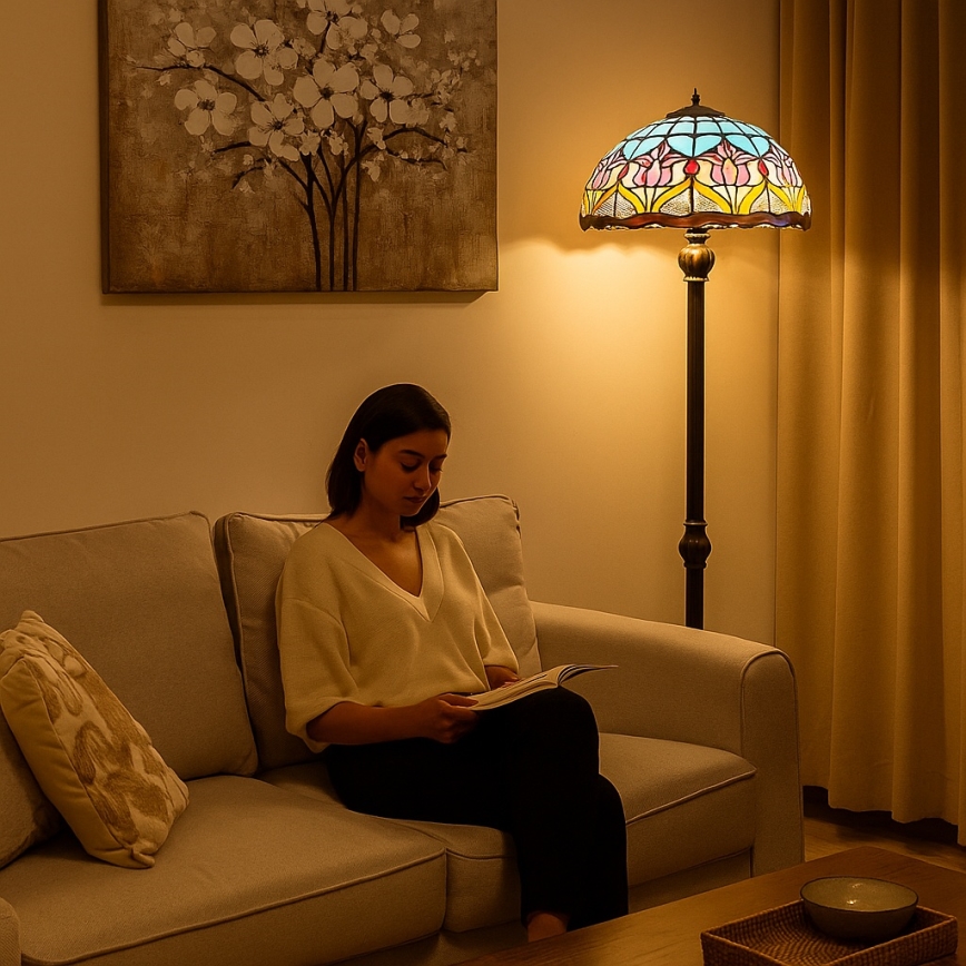 Brilagi - Tiffany vitražveida grīdas lampa LORAS 2xE27/60W/230V