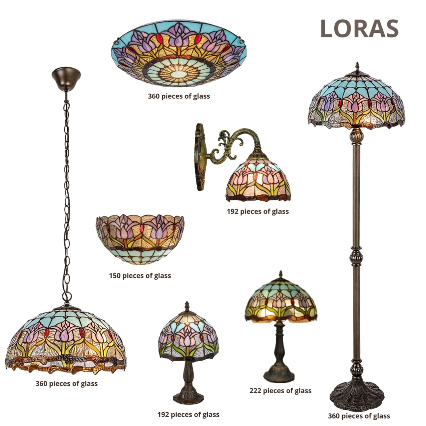 Brilagi - Tiffany vitražveida grīdas lampa LORAS 2xE27/60W/230V
