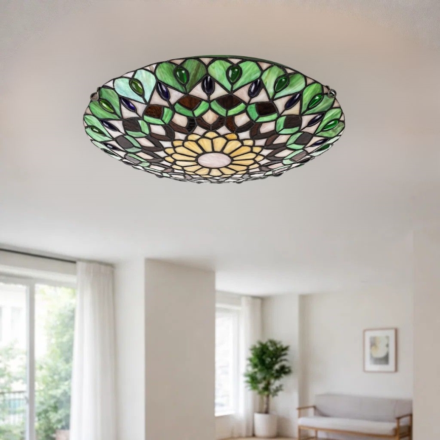 Brilagi - Tiffany vitrāžveida griestu lampa MARGARET 2xE27/60W/230V, diametrs 40 cm