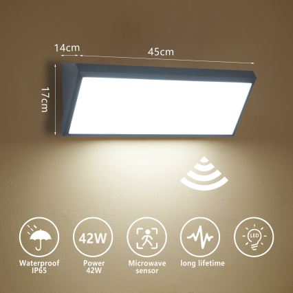 Brilagi - LED āra sienas gaismeklis ar sensoru TRIANGLE LED/42W/230V 45 cm antracīts IP65
