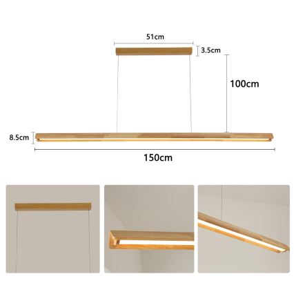 Brilagi – UMEA WOOD LED lustrs uz troses, LED/40W/230V, 150 cm, no kaučuka koka