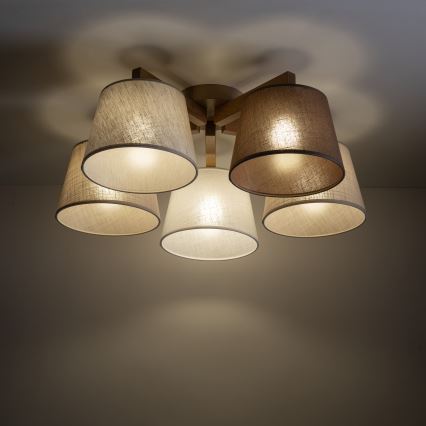 Brilagi - Uz virsmas montējama griestu lampa LATTE SABIA 5xE27/15W/230V priede/maisījums