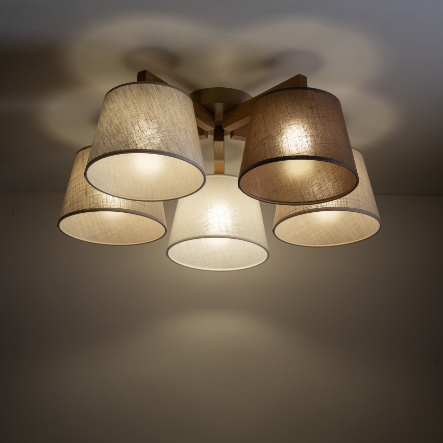 Brilagi - Uz virsmas montējama griestu lampa LATTE SABIA 5xE27/60W/230V priede/maisījums