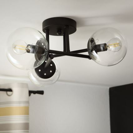Brilagi - Uzstādāma griestu lampa MALIVA 3xE14/15W/230V melna/caurspīdīga