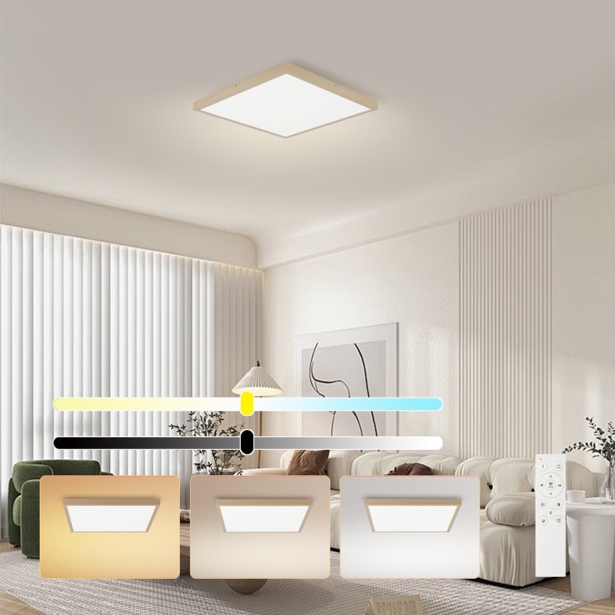 Brilagi - LED Dimējama vannas istabas griestu lampa FRAME SMART LED/50W/230V 60x60 cm 3000-6000K IP44 bēša + tālvadības pults