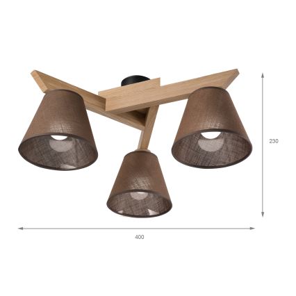 Brilagi - Virsapmetuma lustra ANTHONY 3xE14/40W/230V ozols/brūna