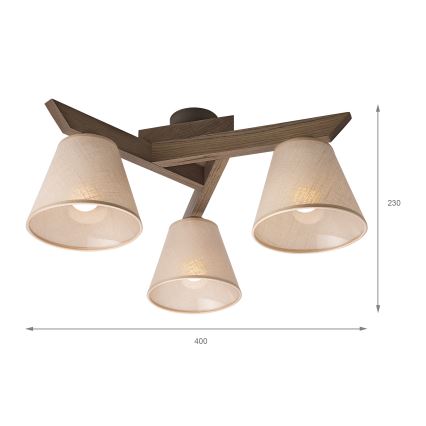 Brilagi - Virsapmetuma lustra ANTHONY 3xE14/40W/230V ozols riekstkoks/bēša