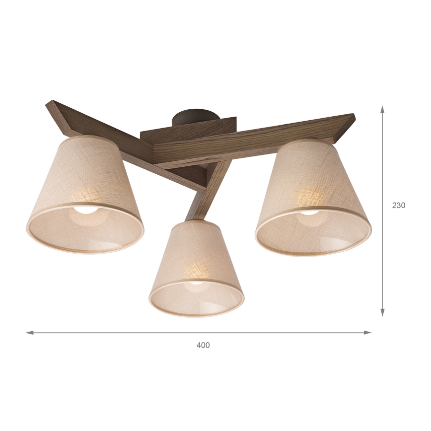 Brilagi - Virsapmetuma lustra ANTHONY 3xE14/40W/230V ozols riekstkoks/bēša