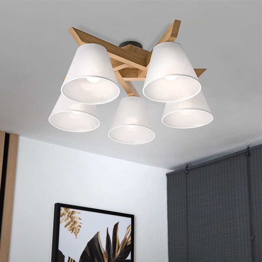 Brilagi - Virsapmetuma lustra ANTHONY 5xE14/40W/230V ozols/balta