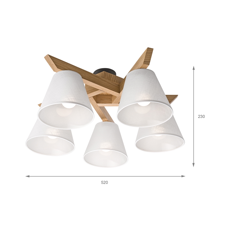 Brilagi - Virsapmetuma lustra ANTHONY 5xE14/40W/230V ozols/balta