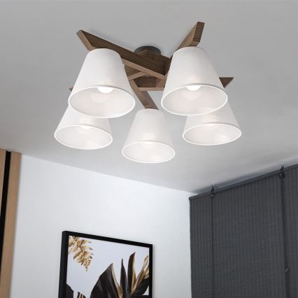 Brilagi - Virsapmetuma lustra ANTHONY 5xE14/40W/230V ozols/balta