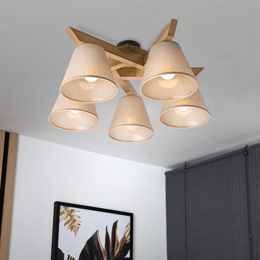 Brilagi - Virsapmetuma lustra ANTHONY 5xE14/40W/230V ozols/bēša