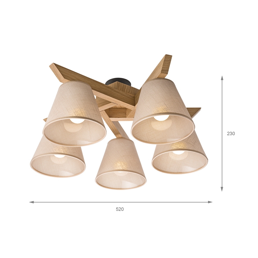 Brilagi - Virsapmetuma lustra ANTHONY 5xE14/40W/230V ozols/bēša