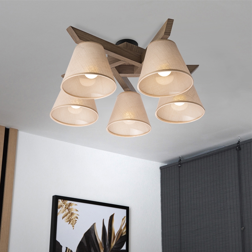 Brilagi - Virsapmetuma lustra ANTHONY 5xE14/40W/230V ozols/bēša