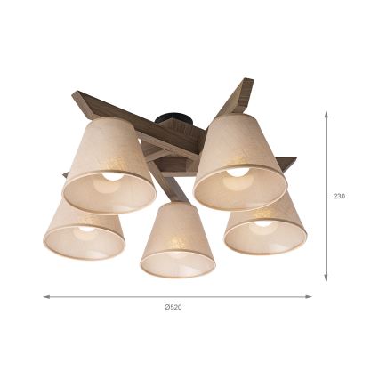 Brilagi - Virsapmetuma lustra ANTHONY 5xE14/40W/230V ozols/bēša