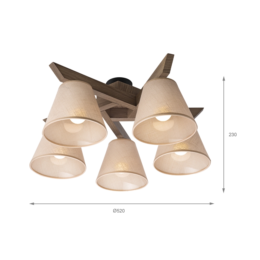Brilagi - Virsapmetuma lustra ANTHONY 5xE14/40W/230V ozols/bēša