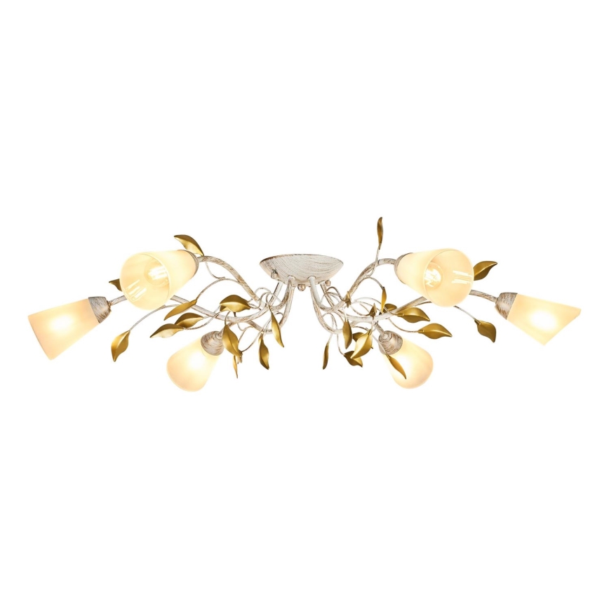 Brilagi - Virsapmetuma lustra FLORA 6xE14/60W/230V zelta/krēmkrāsa/patina