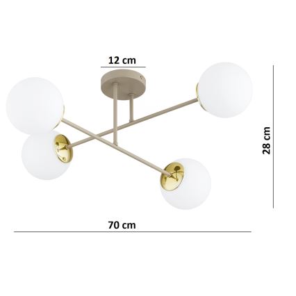 Brilagi - Virsmas griestu lustra MILO ECRU 4xE27/60W/230V bēša/zelta