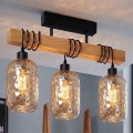 BRILAGI - Virsmas montējamā griestu lampa WOOD GLASS 3xE27/60W/230V priede/melna/dūmakaini brūna