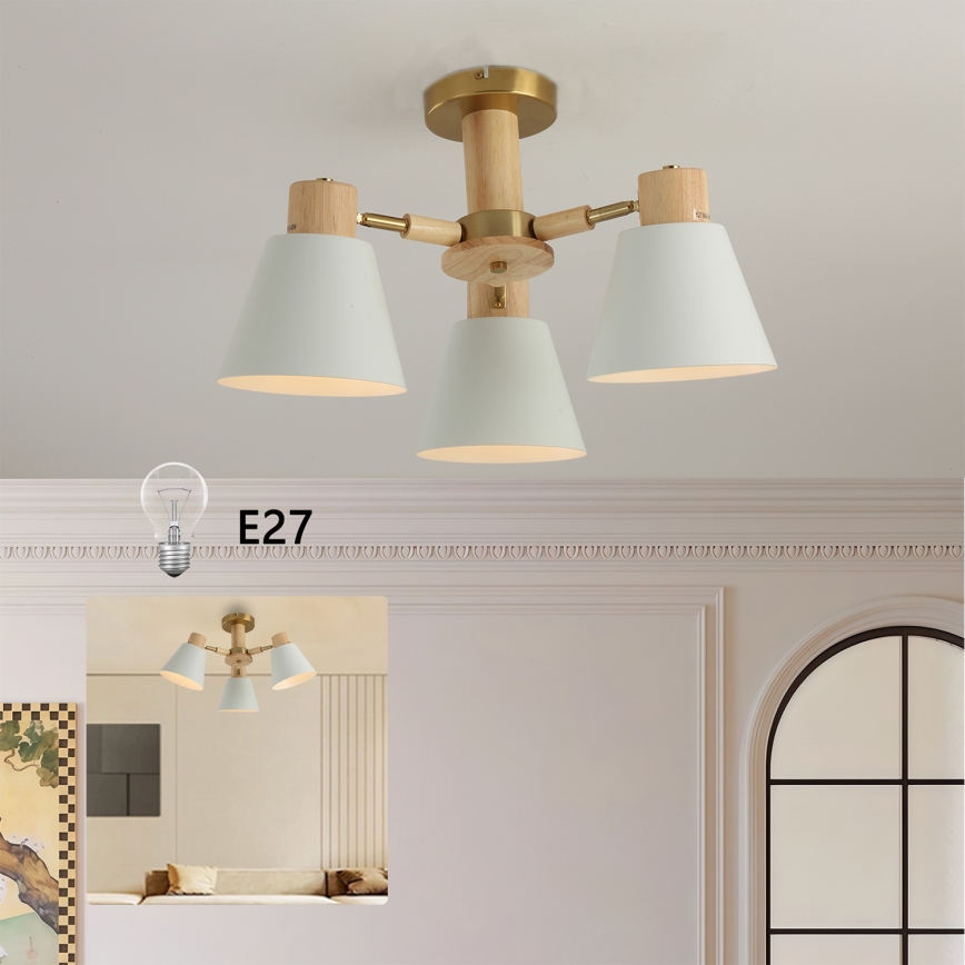 Brilagi - Virsmas montējamais griestu lustrs LUND WOOD 3xE27/40W/230V Ø 50 cm, koka