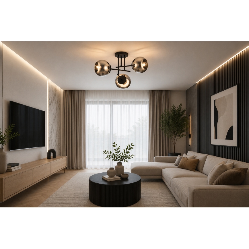 BRILAGI - Virsmas montējams griestu lustrs DIOR 3xE27/60W/230V melns/dūmakaini pelēks