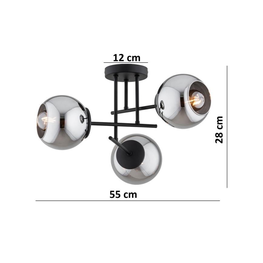 BRILAGI - Virsmas montējams griestu lustrs DIOR 3xE27/60W/230V melns/dūmakaini pelēks