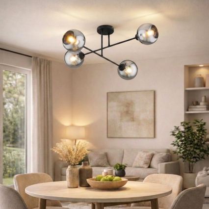 Brilagi - virsmas montējams griestu lustrs DIOR 4xE27/60W/230V, melns/dūmakaini pelēks
