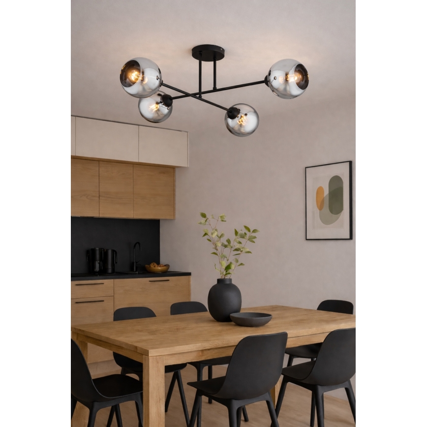 Brilagi - virsmas montējams griestu lustrs DIOR 4xE27/60W/230V, melns/dūmakaini pelēks