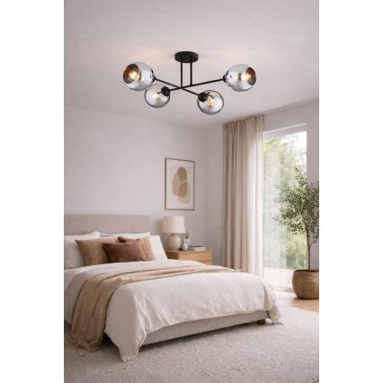 Brilagi - virsmas montējams griestu lustrs DIOR 4xE27/60W/230V, melns/dūmakaini pelēks
