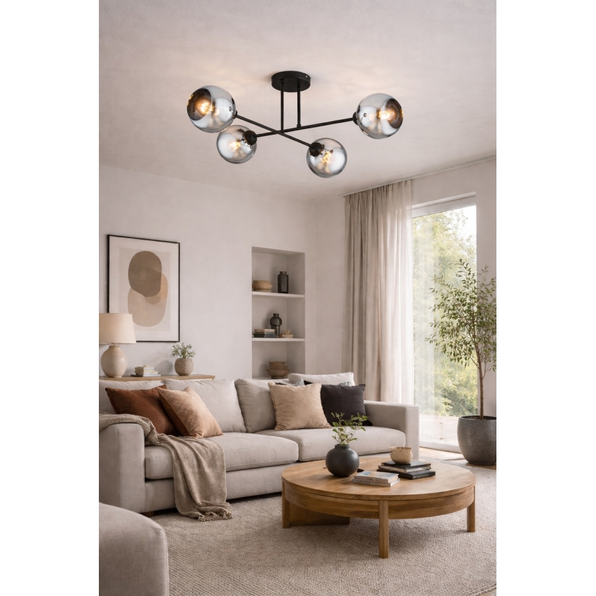 Brilagi - virsmas montējams griestu lustrs DIOR 4xE27/60W/230V, melns/dūmakaini pelēks