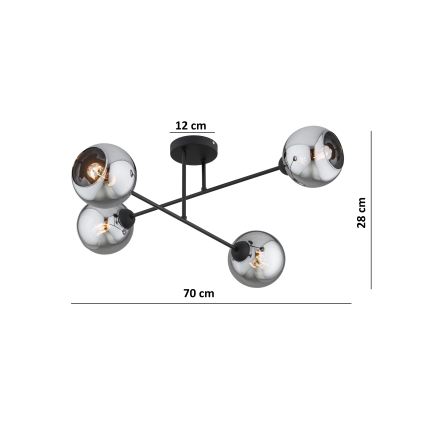 Brilagi - virsmas montējams griestu lustrs DIOR 4xE27/60W/230V, melns/dūmakaini pelēks