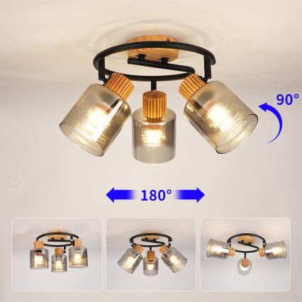 Brilagi - Virzāmais gaismeklis HYGGE 3xE14/15W/230V gumijas koks/dūmotais