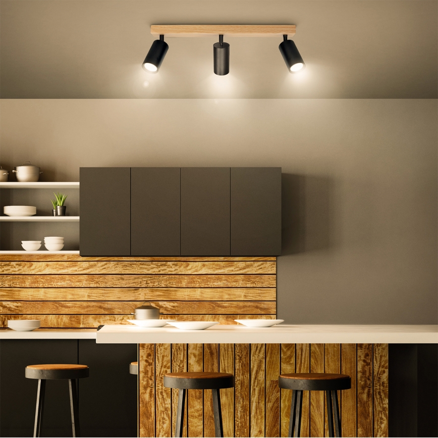 Brilagi - Virzāmais gaismeklis SELE 3xGU10/30W/230V melns/ar ozola dekoru