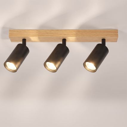 Brilagi - Virzāmais gaismeklis SELE 3xGU10/30W/230V melns/ar ozola dekoru