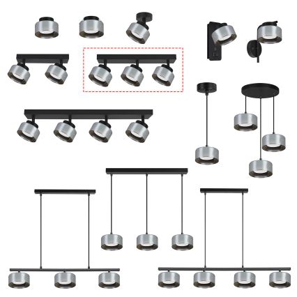 Brilagi - Virziena gaismeklis AURA LUX 3xGX53/30W/230V melna/dūmakaina