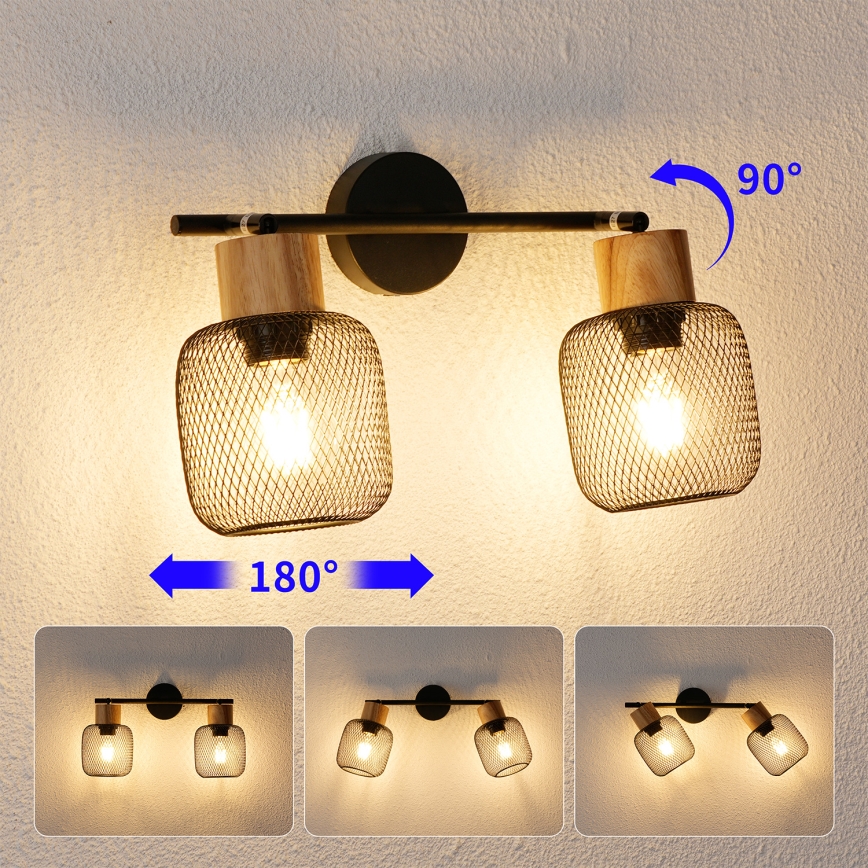 Brilagi - Virziena gaismeklis BASKLITE 2xE27/15W/230V gumijas koks/melns