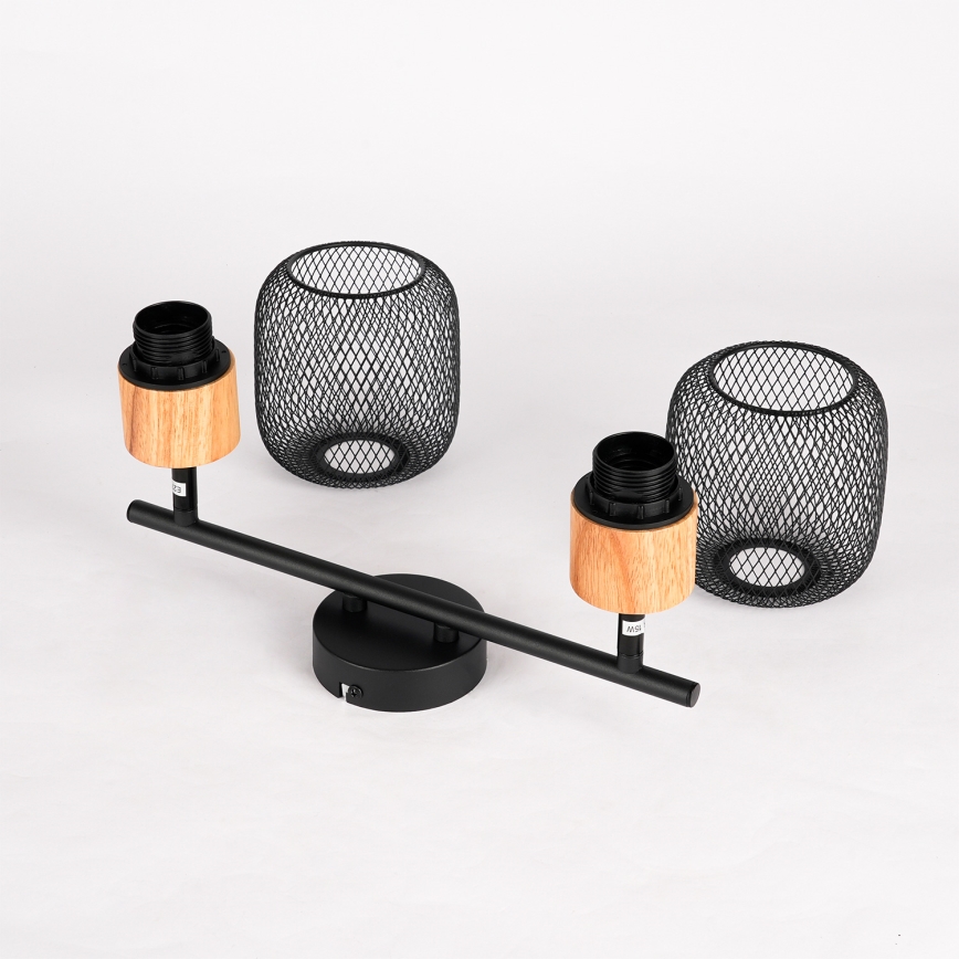 Brilagi - Virziena gaismeklis BASKLITE 2xE27/15W/230V gumijas koks/melns